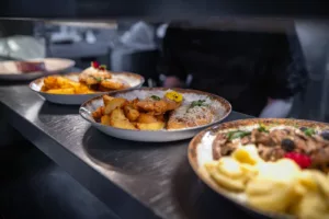 Dishes on a table of a local restaurant.