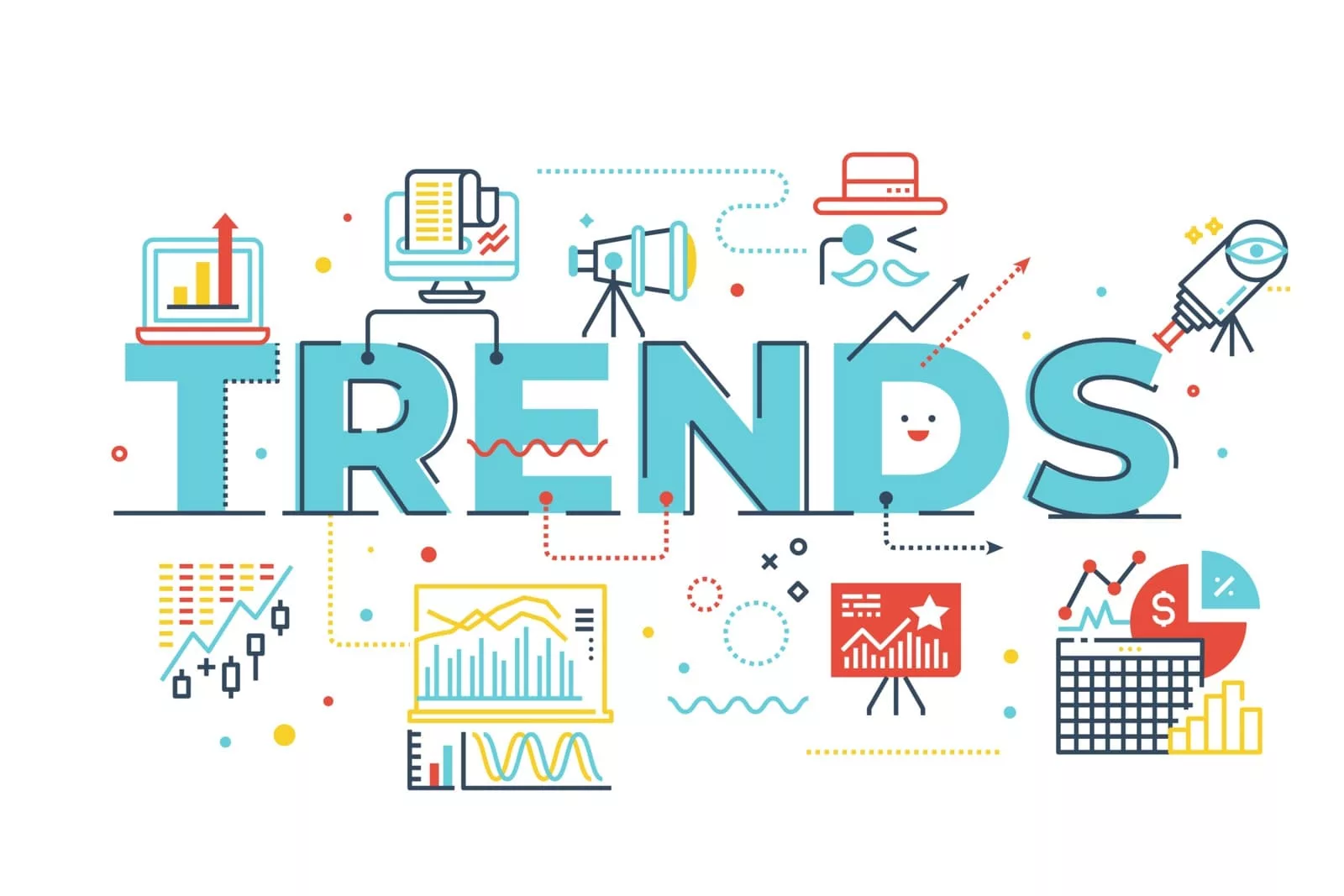 A collage of 2024 web design trends, including microinteractions, bold typography, 3D elements, personalization, retro aesthetics, dark mode, organic shapes, minimalist navigation, interactive storytelling, and sustainability.